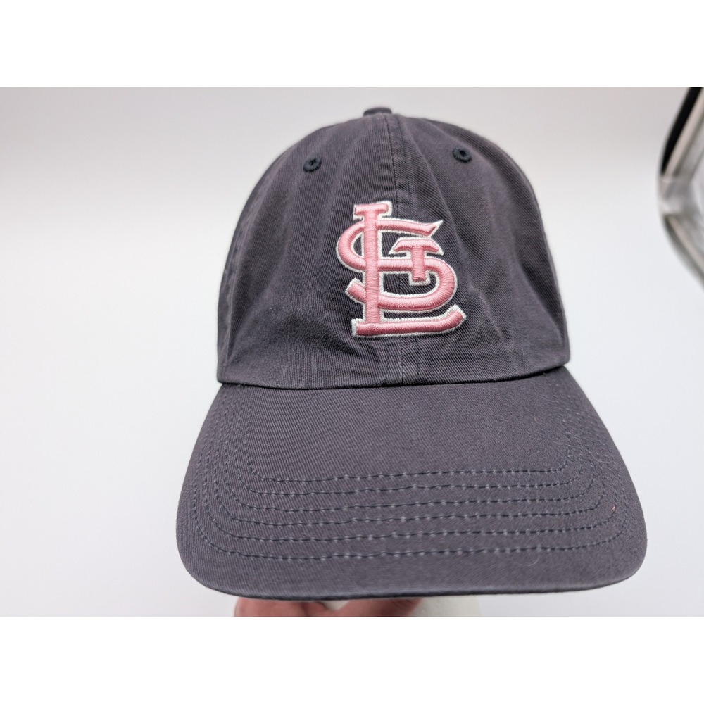 MLB St. Louis Cardinals Hat Charcoal Grey Pink Logo Adjustable Cotton Cap T.E.I.